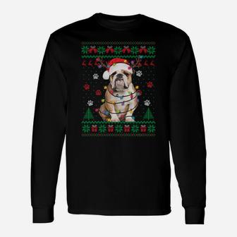English Bulldog Christmas Lights Santa Dog Lover Ugly Sweate Sweatshirt Unisex Long Sleeve | Crazezy CA