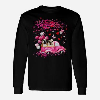 English Bulldog Couple Valentine Fall Long Sleeve T-Shirt - Monsterry UK