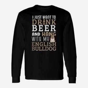 English Bulldog Dad Tshirt Funny British Dog Lover Beer Unisex Long Sleeve | Crazezy