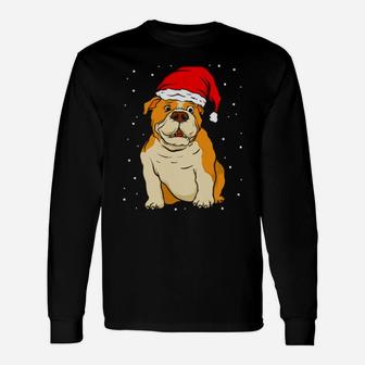 English Bulldog Santa Hat Xmas Dog Long Sleeve T-Shirt - Monsterry