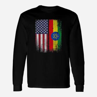 Ethiopian American Flag Ethiopia African Heritage Countries Unisex Long Sleeve | Crazezy UK