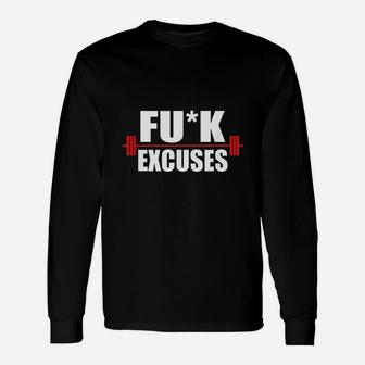 Excuses Exercise Lift Weights Barbell Censored Unisex Long Sleeve | Crazezy UK