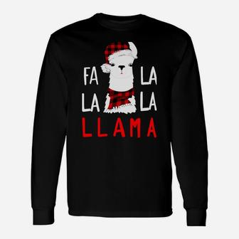 Fa Lalalaaaa Llama Wearing Buffalo Plaid Scarf Christmas Unisex Long Sleeve | Crazezy AU