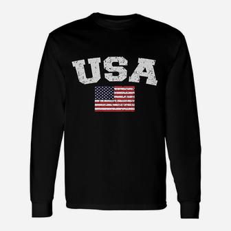 Faded Distressed Usa Flag Long Sleeve T-Shirt - Thegiftio UK