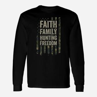Faith Family Hunting Freedom - Funny Hunter Usa Camo Flag Unisex Long Sleeve | Crazezy