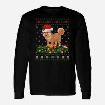 Family Matching Xmas Lighting Ugly Shiba Inu Christmas Sweatshirt Unisex Long Sleeve | Crazezy
