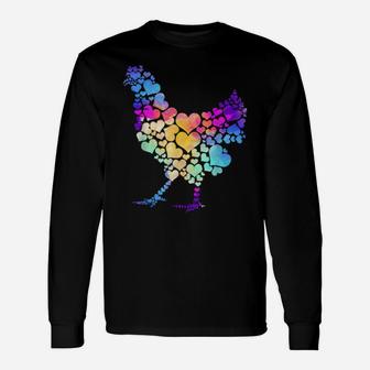 Farm Animal Valentine's Day Colourful Chicken Long Sleeve T-Shirt - Monsterry