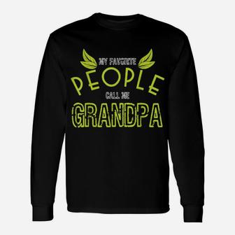 Favorite People Call Me Grandpa Green Leaf Distressed Long Sleeve T-Shirt - Monsterry