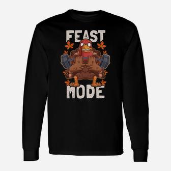 Feast Mode Weightlifting Turkey Day Thanksgiving Christmas Sweatshirt Unisex Long Sleeve | Crazezy