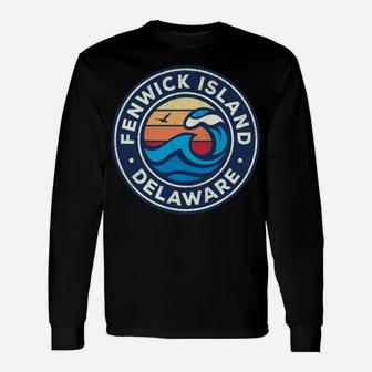 Fenwick Island Delaware De Vintage Nautical Waves Design Unisex Long Sleeve | Crazezy