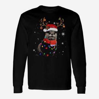 Ferret Reindeer Santa Hat Long Sleeve T-Shirt - Monsterry