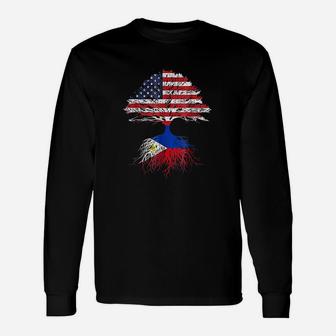 Filipino Roots American Grown Philippines Flag Unisex Long Sleeve | Crazezy CA