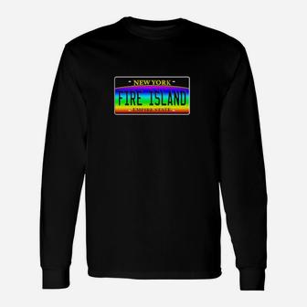 Fire Island Ny Hamptons Rainbow Lgbt License Plate Long Sleeve T-Shirt - Monsterry