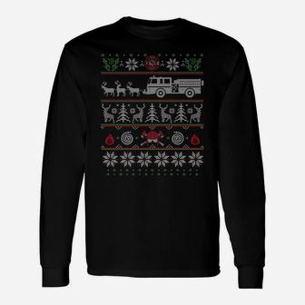 Firefighter Fire Truck Pulled By Reindeer Ugly Christmas Unisex Long Sleeve | Crazezy AU