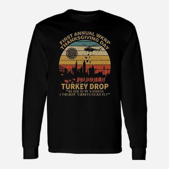 First Annual Wkrp Turkey Drop Vintage Thanksgiving Day Unisex Long Sleeve | Crazezy DE