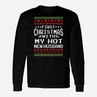 First Christmas With My Hot Husband Married Matching Couple Unisex Long Sleeve | Crazezy