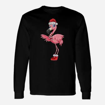 Flamingo Christmas Gift Xmas Santa Claus Pink Cute Flamingo Unisex Long Sleeve | Crazezy UK