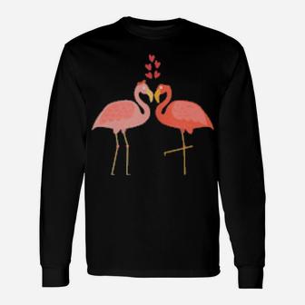 Flamingo Couples Wedding Anniversary Valentines Him Her Long Sleeve T-Shirt - Monsterry CA
