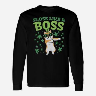 Floss Like A Boss St Patricks Day Shiba Inu Long Sleeve T-Shirt - Monsterry UK