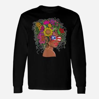 Flower Afro Hair Puerto Rico Shirt Women Black Melanin Queen Unisex Long Sleeve | Crazezy