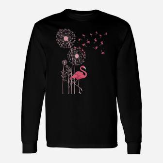 Flower Dandelion Exotic Animal Tropical Bird Pink Flamingo Unisex Long Sleeve | Crazezy