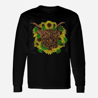 Flower Farmer Cattle Animal Sunflower Scottish Highland Cow Unisex Long Sleeve | Crazezy