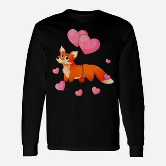 Fox Valentines Day Holding Balloon Heart My Valentine Long Sleeve T-Shirt - Monsterry