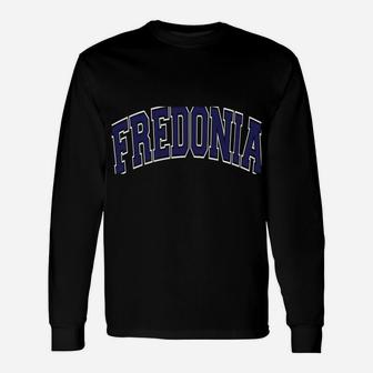 Fredonia Varsity Style Navy Blue Text Unisex Long Sleeve | Crazezy AU