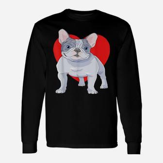 French Bulldog Dog Heart Valentine Day Decor Long Sleeve T-Shirt - Monsterry