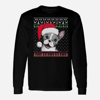 French Bulldog Santa Dog Santa Hat Long Sleeve T-Shirt - Monsterry DE