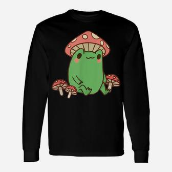 Frog With Mushroom Hat Cute Cottagecore Aesthetic Unisex Long Sleeve | Crazezy DE