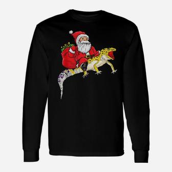 Fun Santa Delivering Presents On Leopard Gecko Lizard Long Sleeve T-Shirt - Monsterry DE