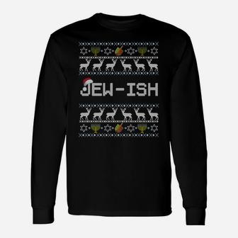 Fun Ugly Hanukkah Sweater Jew-Ish Santa Hat Merry Christmas Sweatshirt Unisex Long Sleeve | Crazezy UK