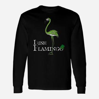 Funky Irish Flamingo Apparel Green Bird St Pattys Day Long Sleeve T-Shirt - Thegiftio UK