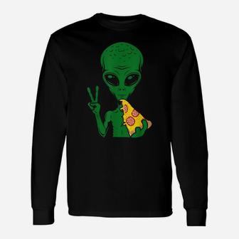 Funny Alien Head Eating Pizza Ufo Extraterrestrial Unisex Long Sleeve | Crazezy