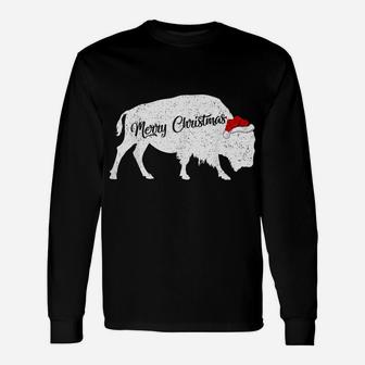 Funny Bison Animal Lover Santa Hat Bison Christmas Unisex Long Sleeve | Crazezy