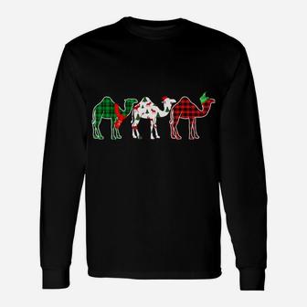 Funny Camel Xmas Tree Lights Red Plaid Gift Christmas Sweatshirt Unisex Long Sleeve | Crazezy