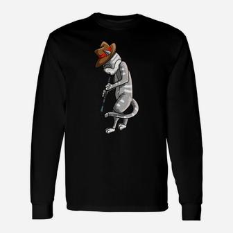 Funny Cat Playing Oboe | Cool Animal Pipe Musician Love Gift Unisex Long Sleeve | Crazezy