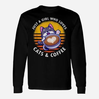 Funny Cats Coffee Caffeine Drink Humor Lovers Cat Lady Unisex Long Sleeve | Crazezy CA
