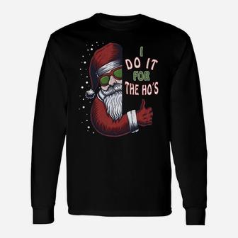 Funny Christmas Dog Santa Hat I Do It For The Hos Gifts Idea Sweatshirt Unisex Long Sleeve | Crazezy