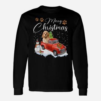 Funny Cocker Spaniel Dog Snow Red Truck Christmas Xmas Tree Sweatshirt Unisex Long Sleeve | Crazezy