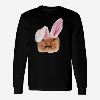 Funny Easter Persian Cat Bunny Ears Adorable Cat Face Fluffy Unisex Long Sleeve | Crazezy
