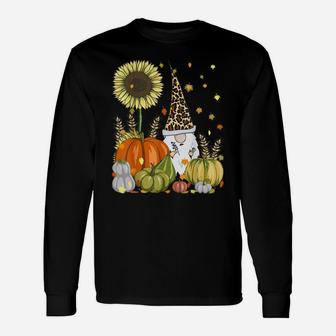 Funny Gnome Leopard & Pumpkin Sunflower Autumn Thanksgiving Unisex Long Sleeve | Crazezy AU