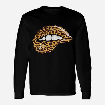 Funny Leopard Lips | Cool Women Mouth Cheetah Lipstick Gift Unisex Long Sleeve | Crazezy