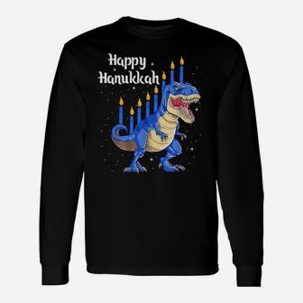 Funny Menorasaurus Rex Dinosaur Chanukkah Happy Hanukkah Unisex Long Sleeve | Crazezy