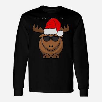 Funny Merry Kissmoose Xmas Antlers Santa Hat Decor Women Men Sweatshirt Unisex Long Sleeve | Crazezy