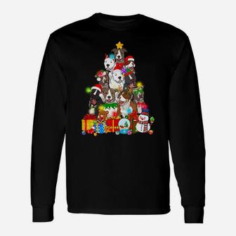 Funny Pitbull Christmas Tree Lights Gift Dog Lover Sweatshirt Unisex Long Sleeve | Crazezy