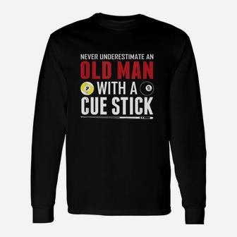 Funny Pool Billiards Player Old Man With Cue Stick Unisex Long Sleeve | Crazezy