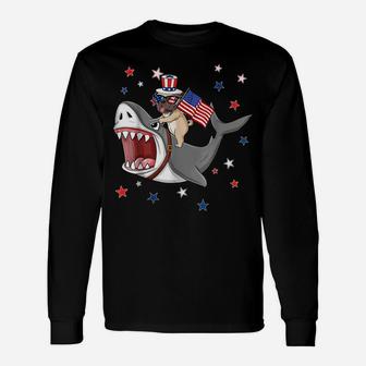Funny Pug Shark 4Th Of July Dog Mom Dad Puppy Lover Unisex Long Sleeve | Crazezy