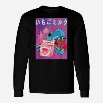 Funny Retro 90S Kawaii Strawberry Milk Shake T-Rex Carton Unisex Long Sleeve | Crazezy CA